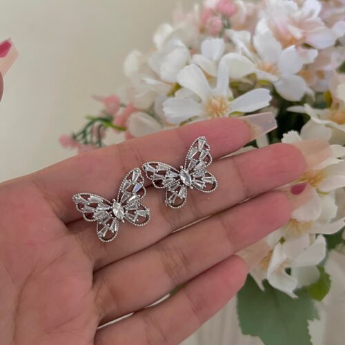 Luxurious Silver Zircon Butterfly Earrings - Buy Online Pakistan | Crazy Women