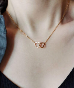 Double Heart Necklace | Gold Plated Necklace Pakistan