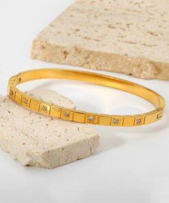 Minimalist White Filled Bangle | Gold Plated Bracelet Pakistan