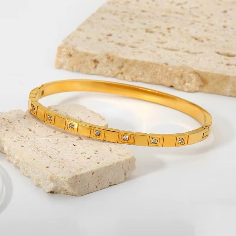 Minimalist White Filled Bangle | Gold Plated Bracelet Pakistan