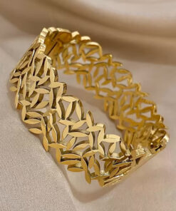 Leaf Wide Bangle | Gold Plated Bracelet Pakistan