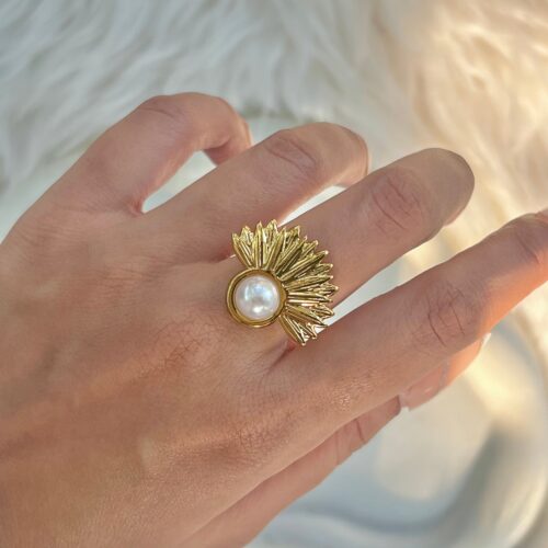 Pearl Half Flower Ring (Adjustable) - Buy Online Pakistan | Crazy Women