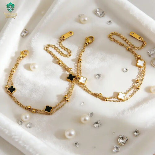 Double Sided Clover Gold Bracelet Openable - Buy Online Pakistan | Crazy Women