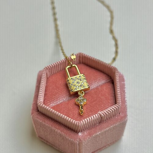 ECE7F490-7F64-49C5-8673-327155DF68C7 Luxurious Design Zircon Titanium Steel Small Lock Necklace - Buy Online Pakistan | Crazy Women