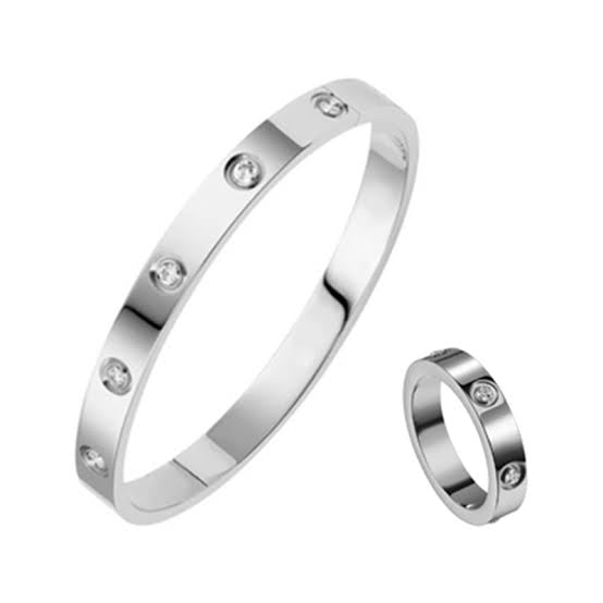 Silver Diamond Love Bracelet & Ring Set | Jewellery Set Pakistan