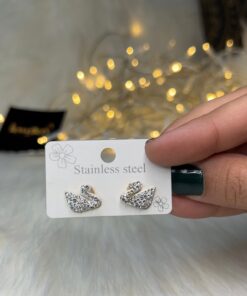 Stainless White Swan Earrings | Gold Plated Earrings Pakistan