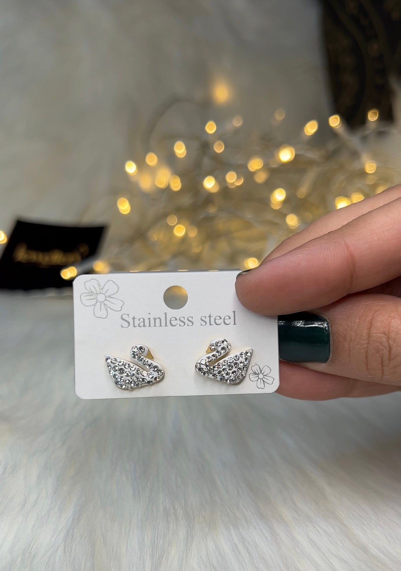 Stainless White Swan Earrings | Gold Plated Earrings Pakistan