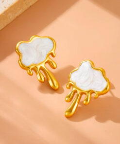 Melt Down Studs - White | Gold Plated Earrings Pakistan
