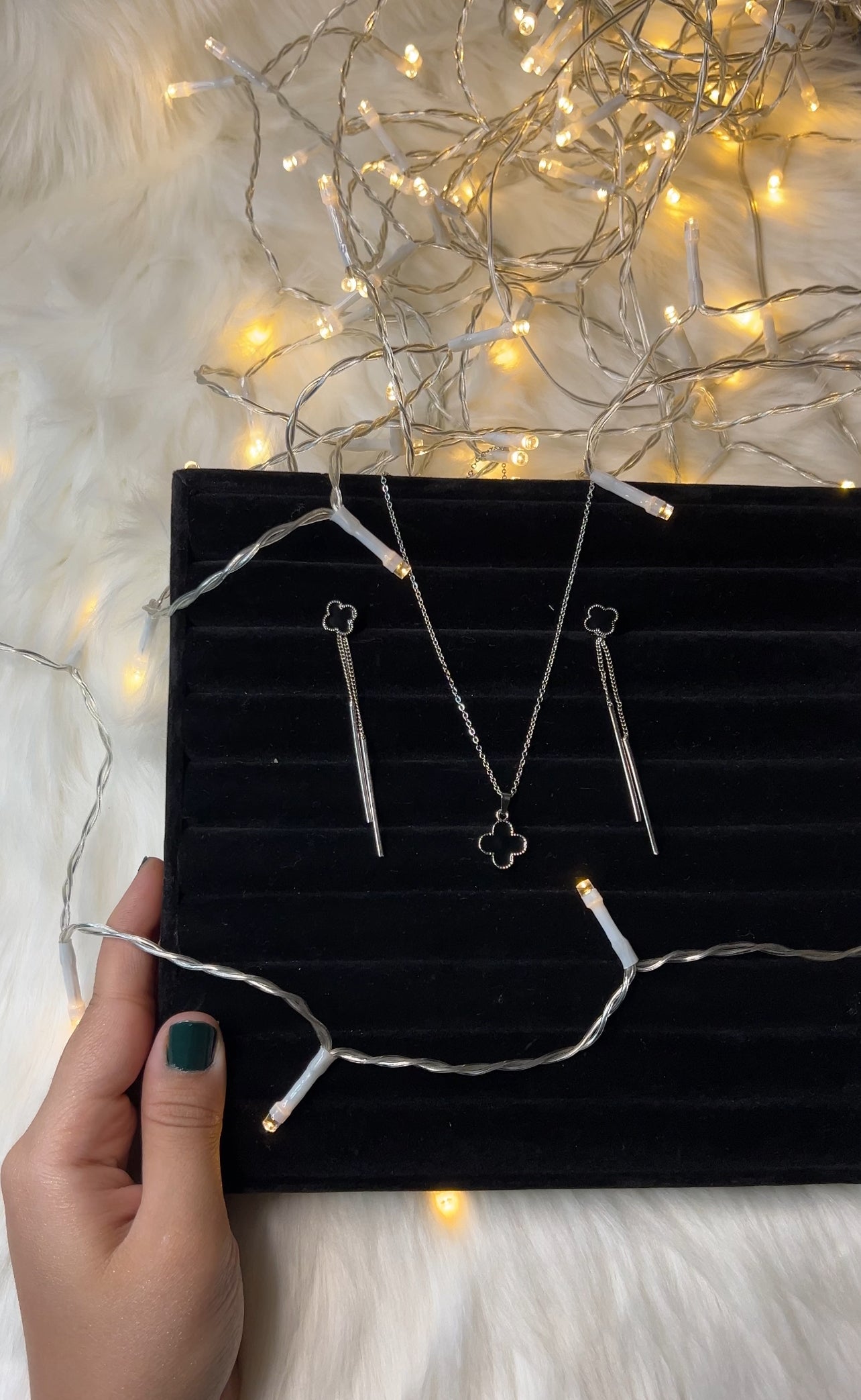 Silver Vancleef Earrings & Necklace | Jewellery Set Pakistan