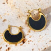 Retro Circle Earring - Black | Gold Plated Earrings Pakistan