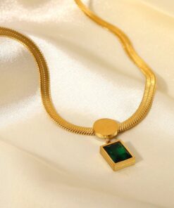 Green Emrald Square Necklace | Gold Plated Necklace Pakistan