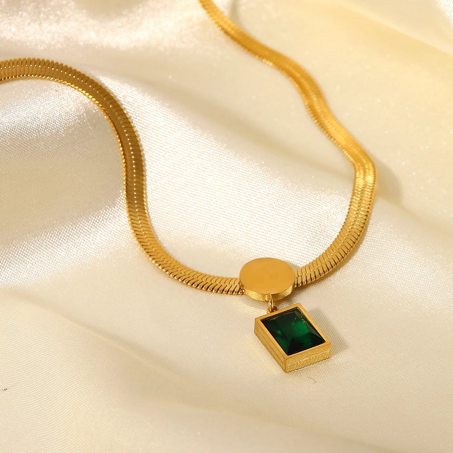 Green Emrald Square Necklace | Gold Plated Necklace Pakistan