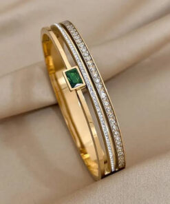 Green Rhinestone Bangle | Gold Plated Bracelet Pakistan