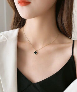 Two Sided Black And White Vancleef Necklace | Gold Plated Necklace Pakistan