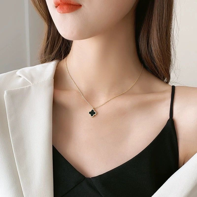 Two Sided Black And White Vancleef Necklace | Gold Plated Necklace Pakistan